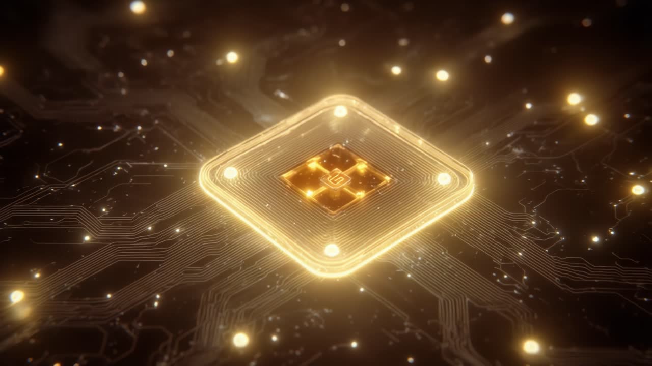 A Stunning Visualization of a Central Processing Unit with An Electrifying Glow Surrounded by Complex Circuitry and Sparkling Lights, Capturing the Heart of Modern Computation Technology