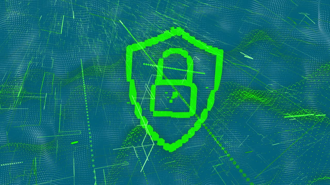 animación del icono del candado sobre formas sobre fondo azul