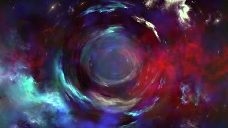 vórtice de sueño de tiempo espacial giratorio en nubes de nebulosa verde azulado