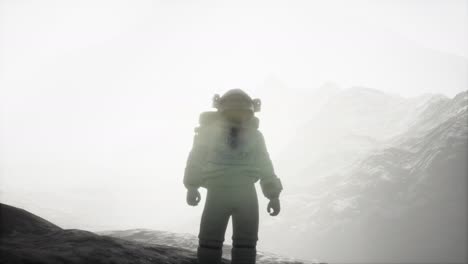 astronaut on another planet with dust and fog