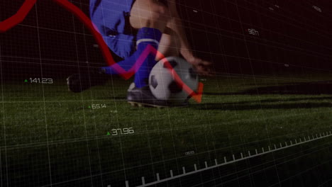 Animación-Del-Procesamiento-De-Datos-Financieros-Sobre-Un-Jugador-De-Fútbol-Caucásico-Pateando-Una-Pelota