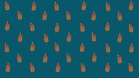 animación de varias hojas de otoño naranjas sobre fondo azul