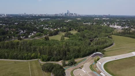 reveal aerial shot of edmonton downtown in summer time