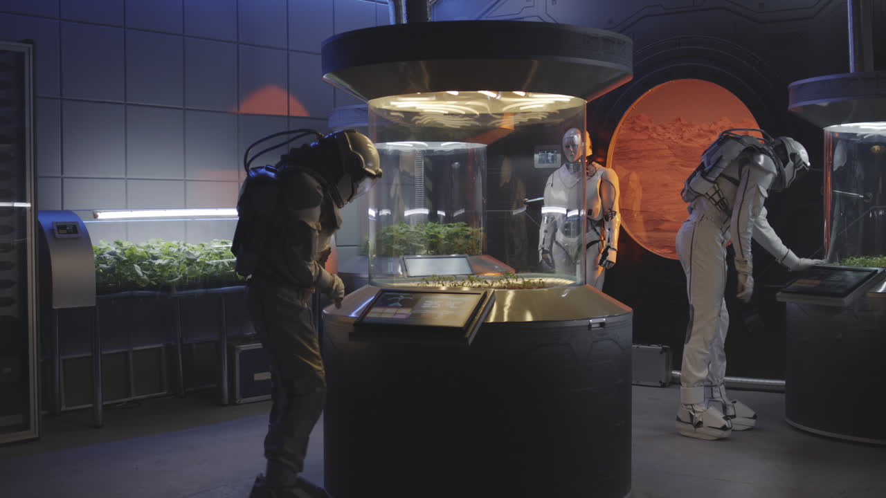 Astronauts in a Space Station Greenhouse