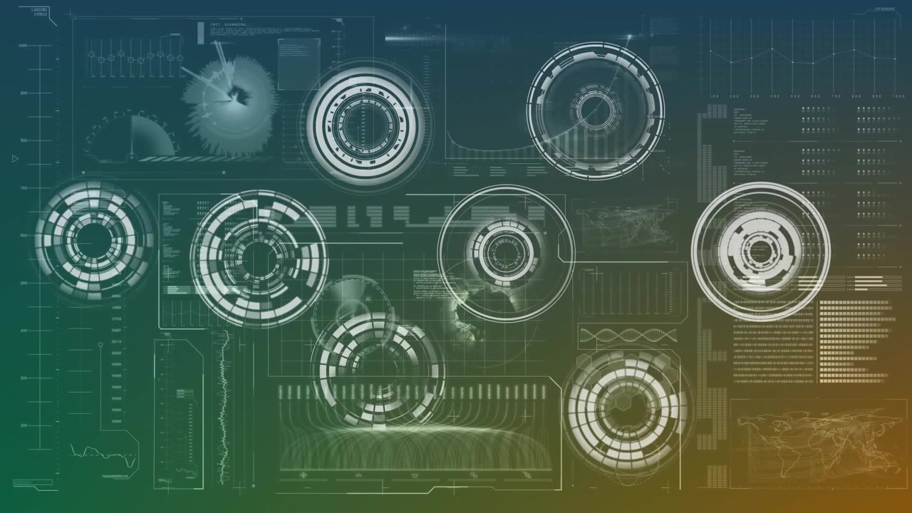 Animation of scope scanning over data processing on black background
