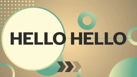 hello text animation over geometric shapes on beige background