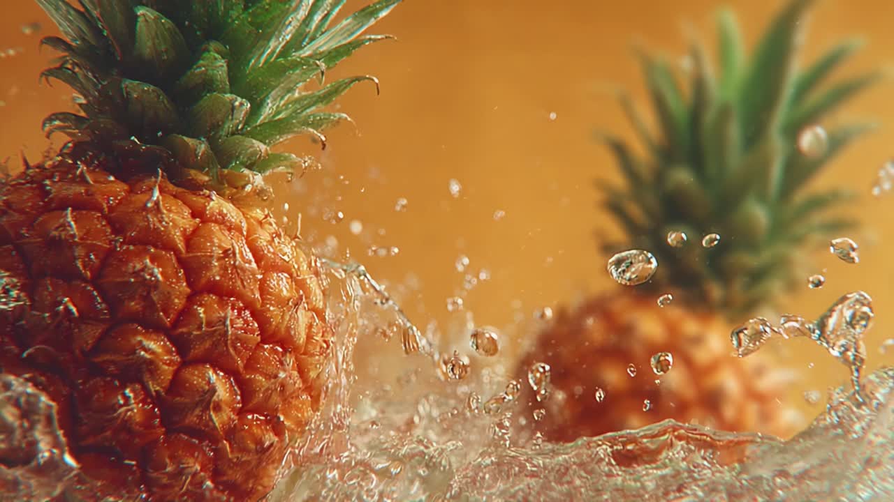 Vibrant Pineapples Surrounded by Sparkling Water, Capturing the Essence of Freshness and Tropical Delight in Lively Splashes