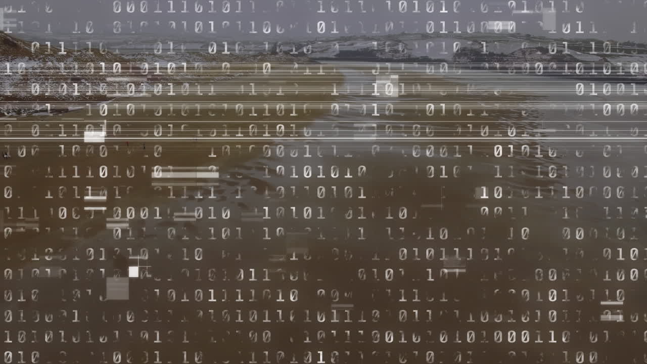 Animation of binary coding over seascape