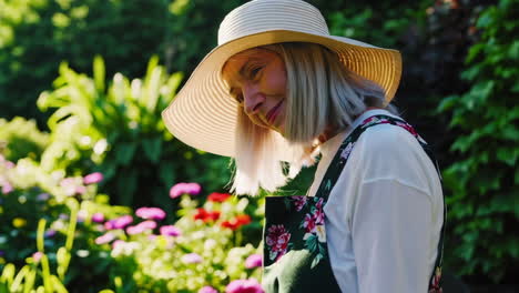 happy senior woman gardening