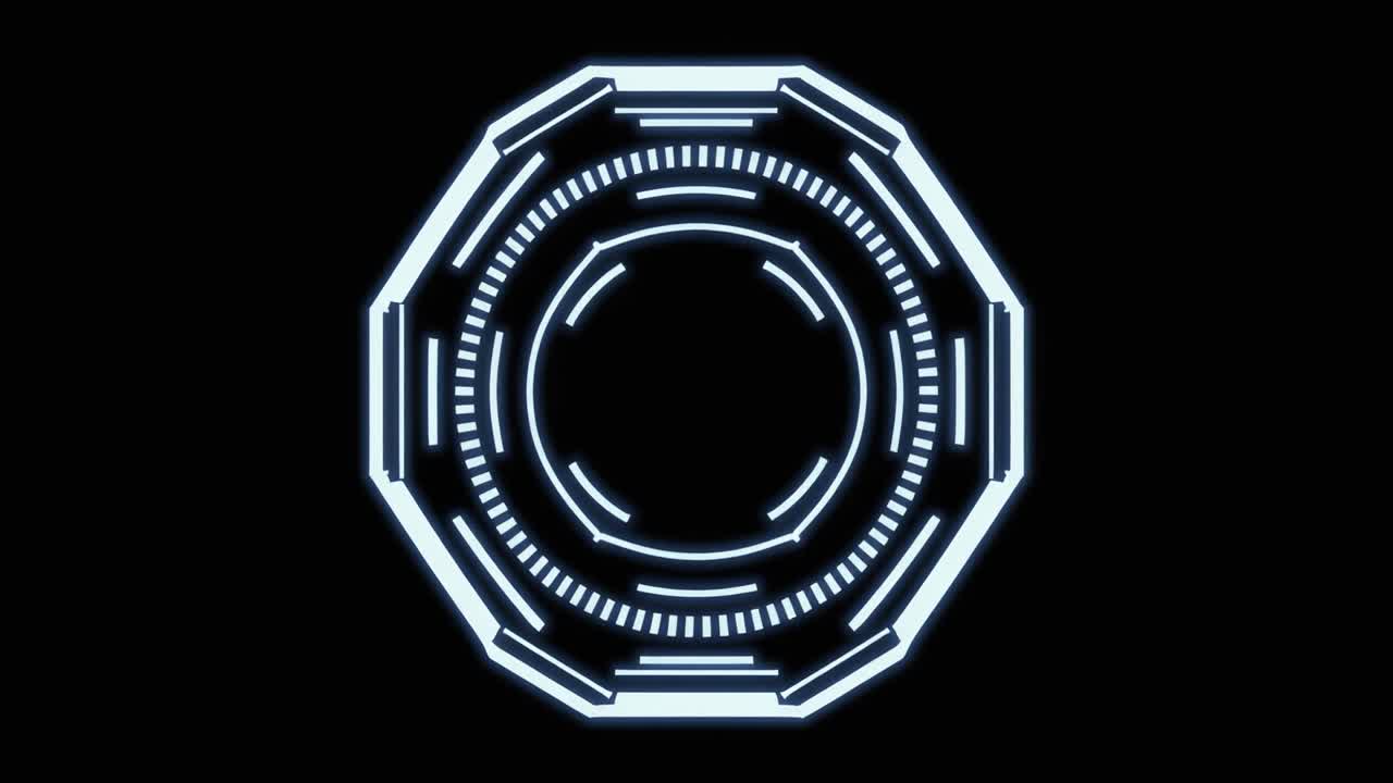 Animated Futuristic Octagonal HUD Interface on Black Background