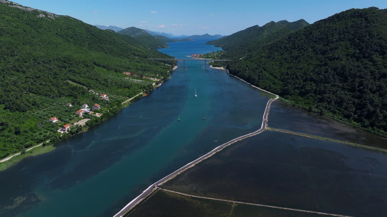 Salt Flats In Ston, Croatia - Aerial Drone Shot