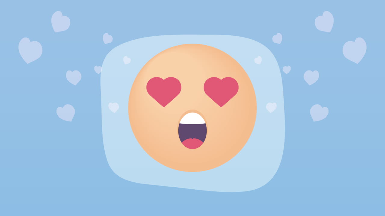 사랑에 빠진 이모티콘과 심장