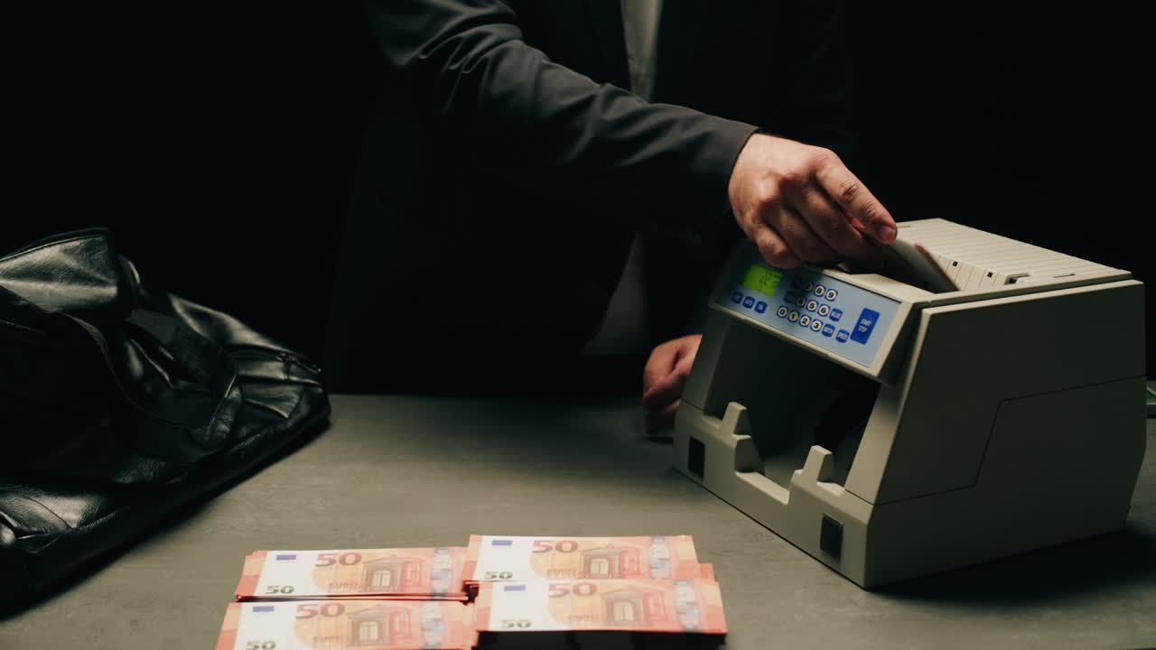 Specialised police officer Counting dollar banknotes in crime lab, conceptual image. High quality 4k footage