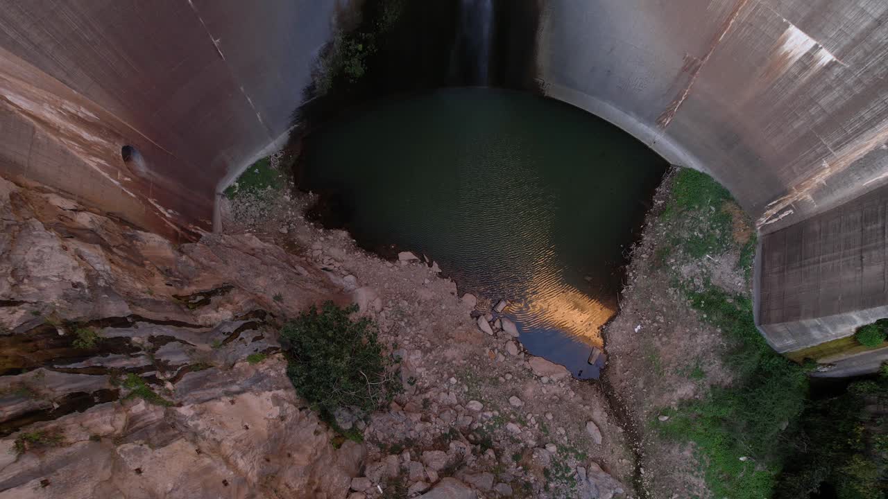 Aerial view of a dam without water