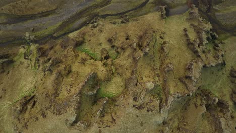 aerial view of rugged, moss-covered ridges and valleys in northern iceland, highlighting the region's unique volcanic terrain and untouched wilderness.