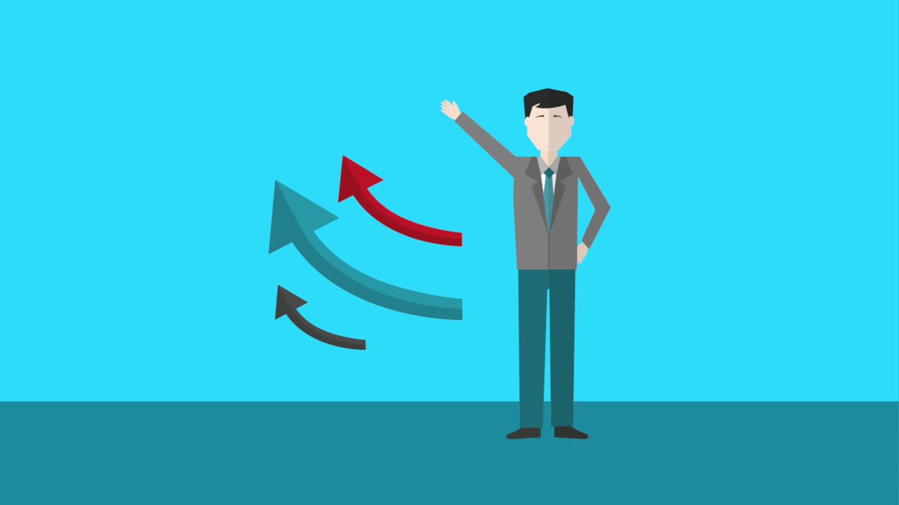 사업가 손을 흔들고 사업 화살을 들고