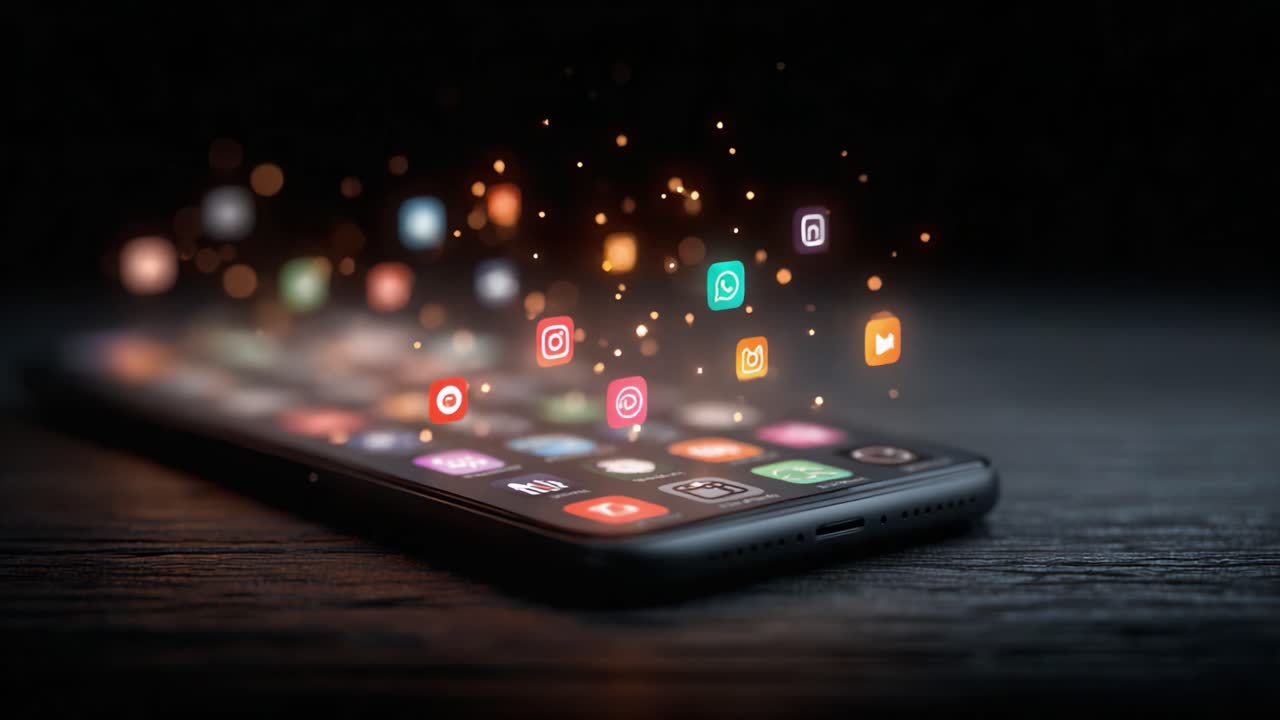 Explorando o Mundo Dinâmico dos Aplicativos Móveis: Uma Jornada Visual Através de Ícones Vibrantes e Interfaces Interativas em um Smartphone Moderno