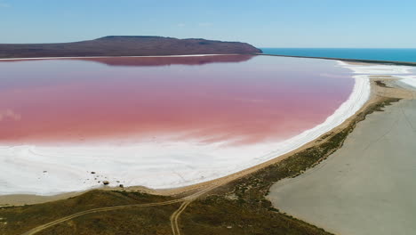 pink salt lake aerial view