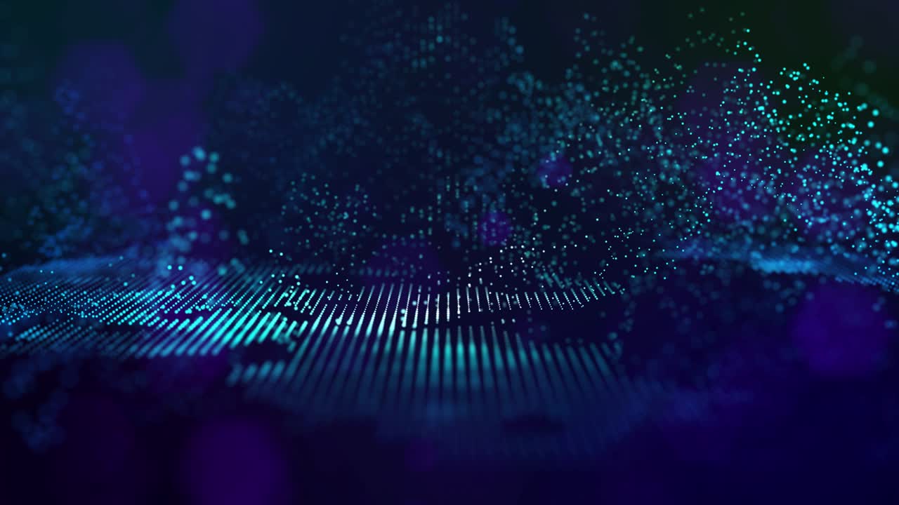 blue data flow 3d bg as digital space. Blue high tech background with glow particles form complex structure. Sci-fi background concept of hi-tech information flow, blockchain, data science. DOF