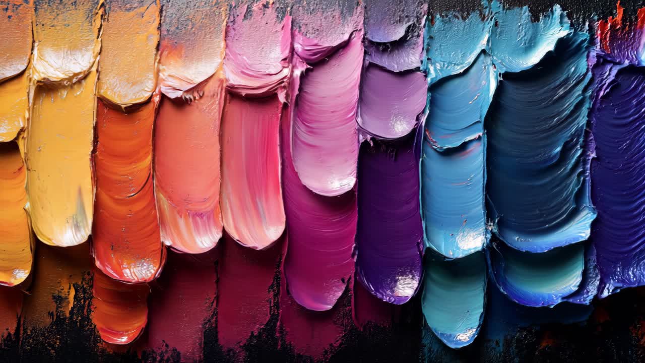 A painting of many different colors of paint, with the colors arranged in a rainbow. The painting is full of life and energy, and it seems to be a representation of the beauty. The colors are bright