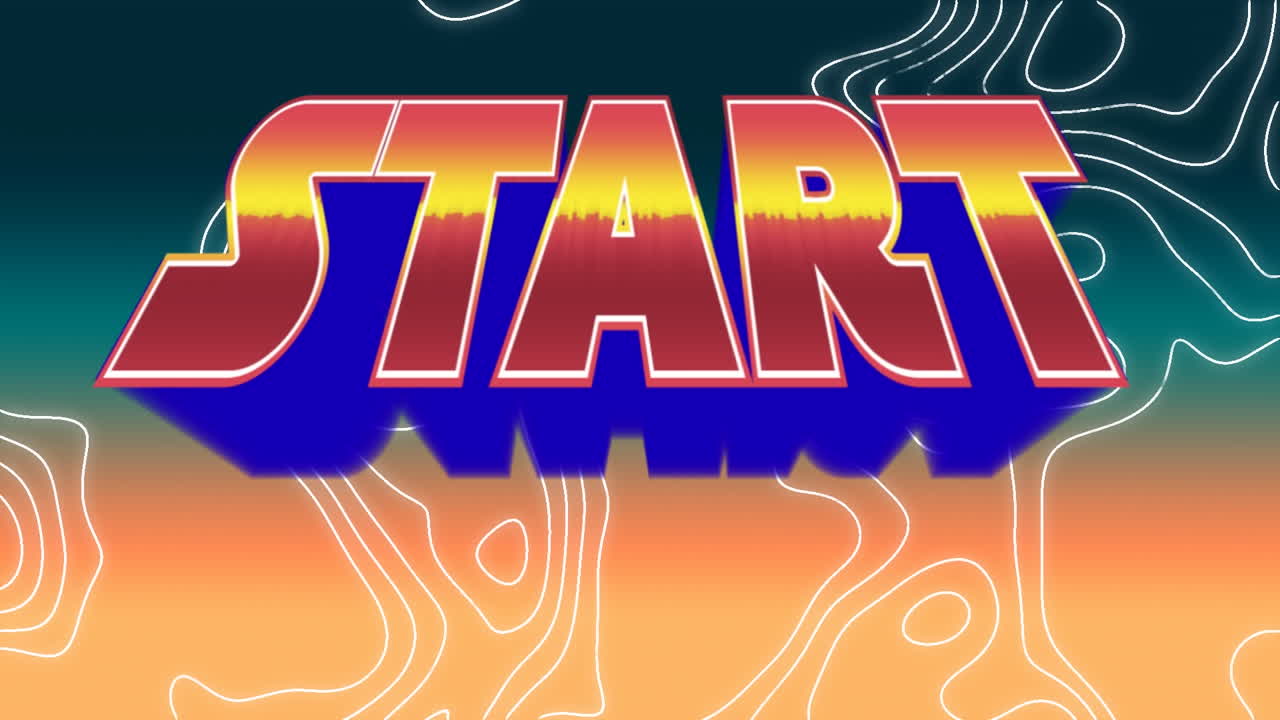 초록색과 오렌지색 그라디언트 배경에 대한 토포그래피 위의 시작 텍스트의 디지털 애니메이션