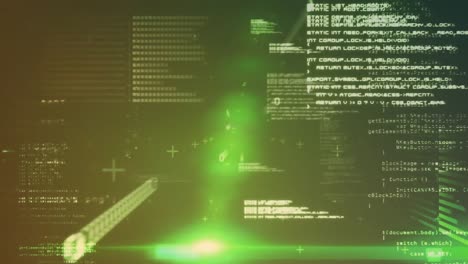 animation of data processing against green light spot on grey background