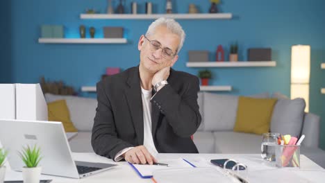 home office worker man has neck pain.