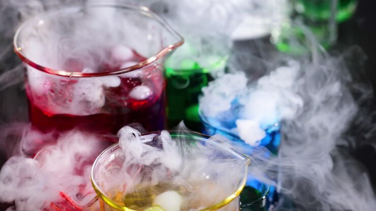 Vibrant liquids reacting with smoke and bubbles