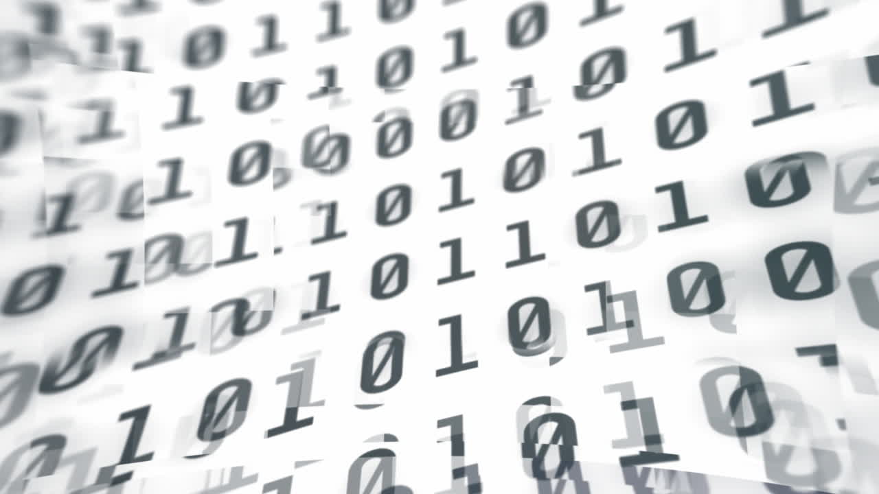 animación digital del procesamiento de datos de codificación binaria contra un fondo blanco