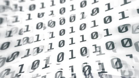 Digital animation of binary coding data processing against white background