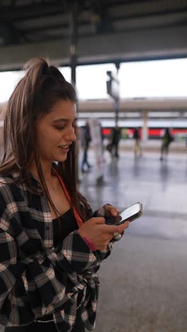 young woman at train station