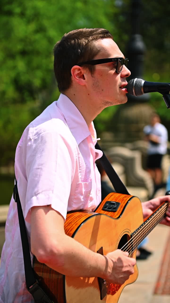 Street artist performing with guitar in New York