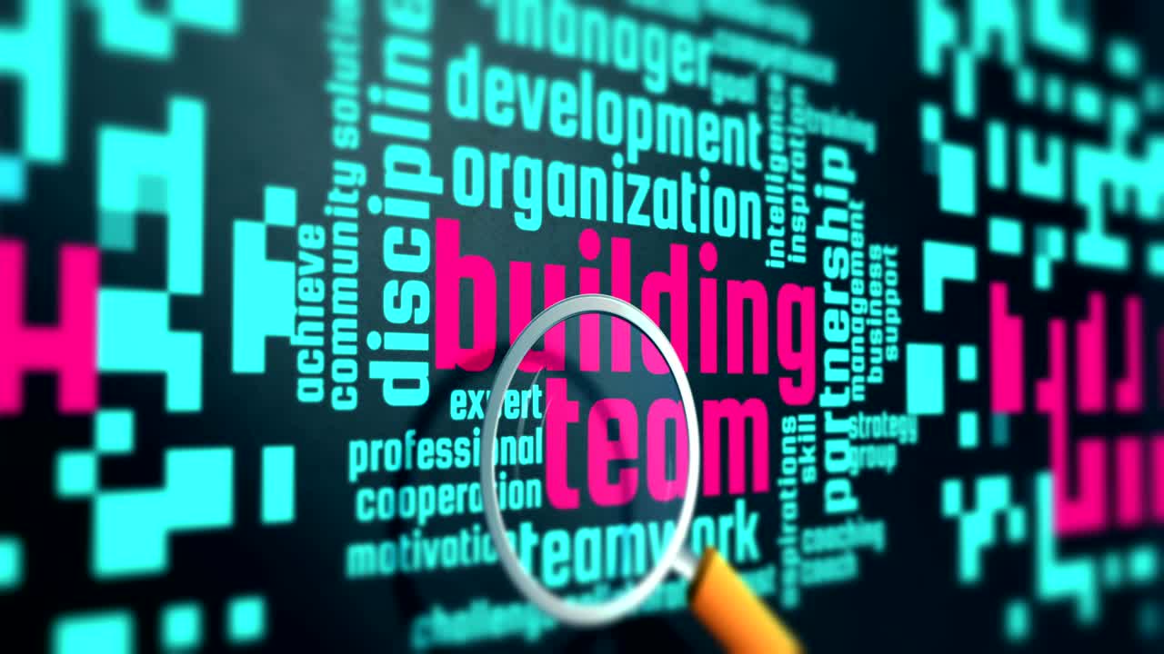 Team building word cloud concept. Motivational marketing words video loop