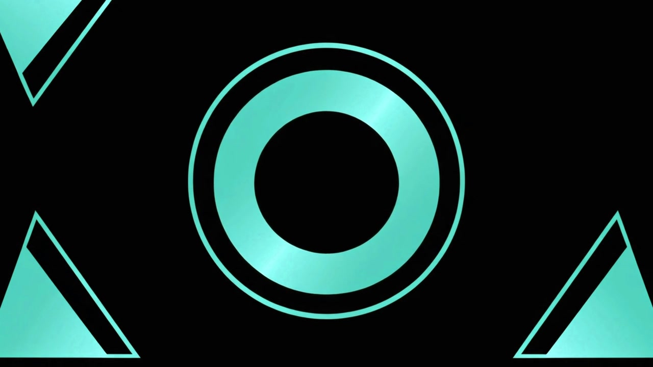 Abstract Motion Graphic with Glowing Cyan Circles and Triangles