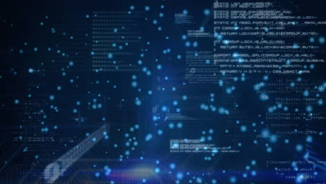 animation of data processing and light spots on black background