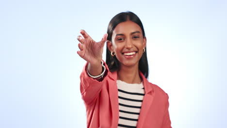 Happy-woman,-mockup-and-cellphone-in-studio