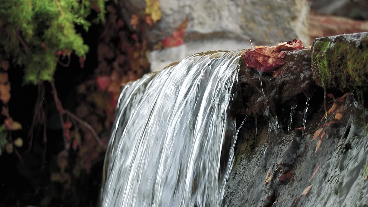Close-Up of a Small Waterfall in Autumn