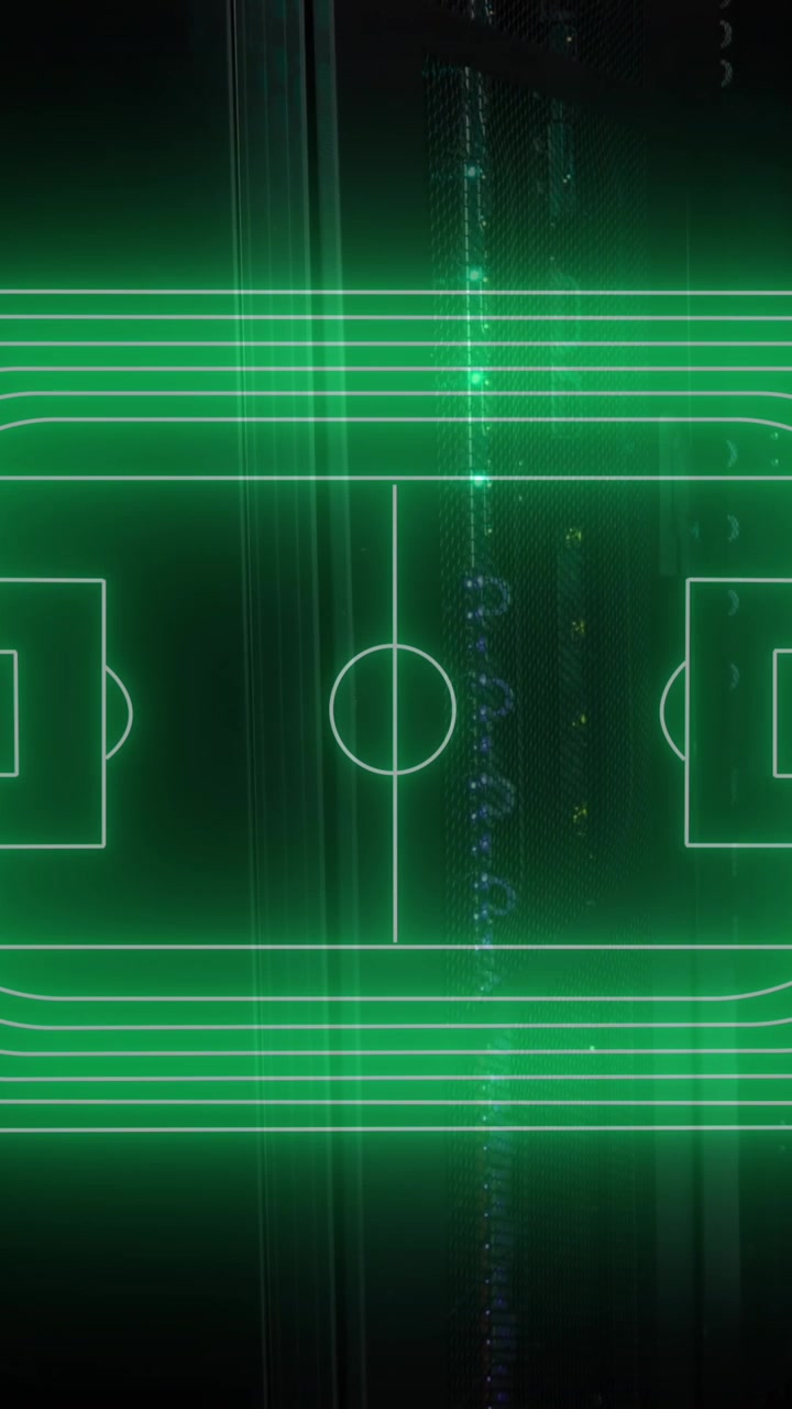 Animation of neon stadium over server room