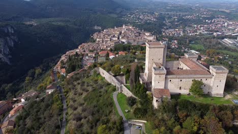 aerial view of narni in umbria in central italy with castle rocca albornoziana in the foreground and the city in the background