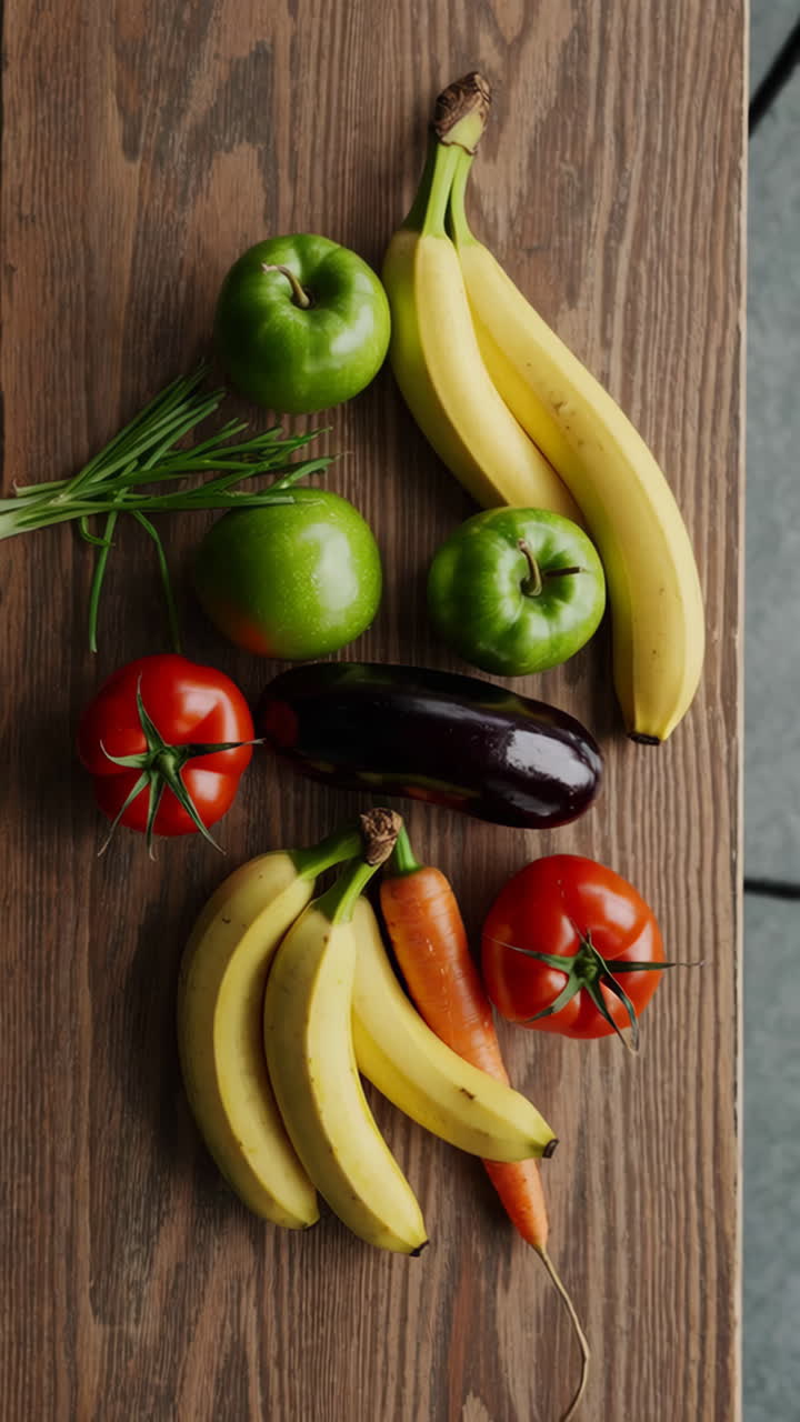 Assorted Fresh Fruits and Vegetables on Wooden Table