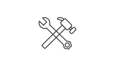 hammer and wrench outline icon animation video. hand drawn like symbol animated with motion graphic, can be used as loop item, has alpha channel and it's at 4k video resolution.