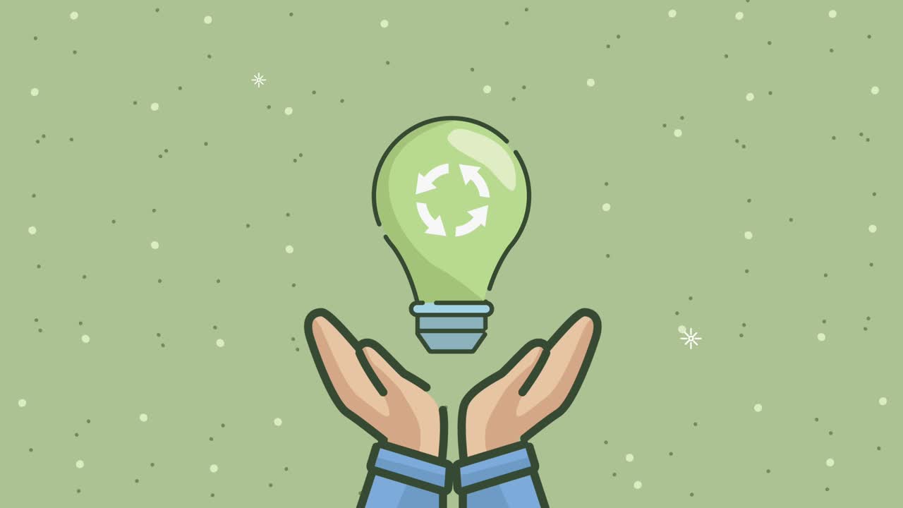 animación ecológica con las manos levantando la bombilla de reutilización