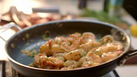 succulent shrimp sizzling on a hot skillet