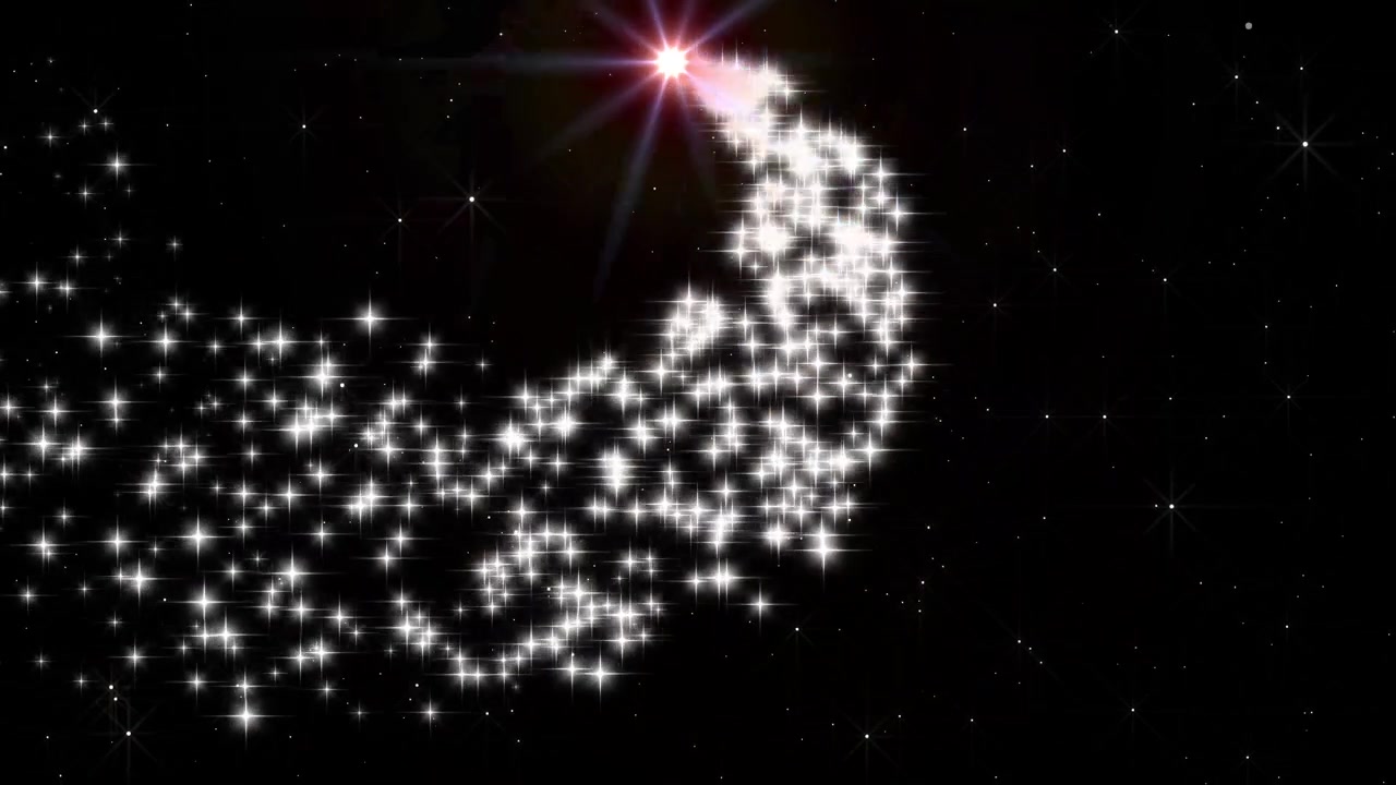 Stella luminosa in movimento circolare su sfondo stellato scuro