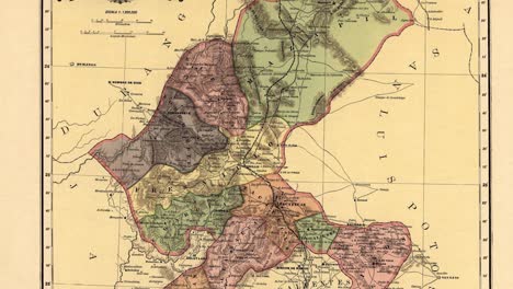 old nineteenth century map of the state of zacatecas in mexico