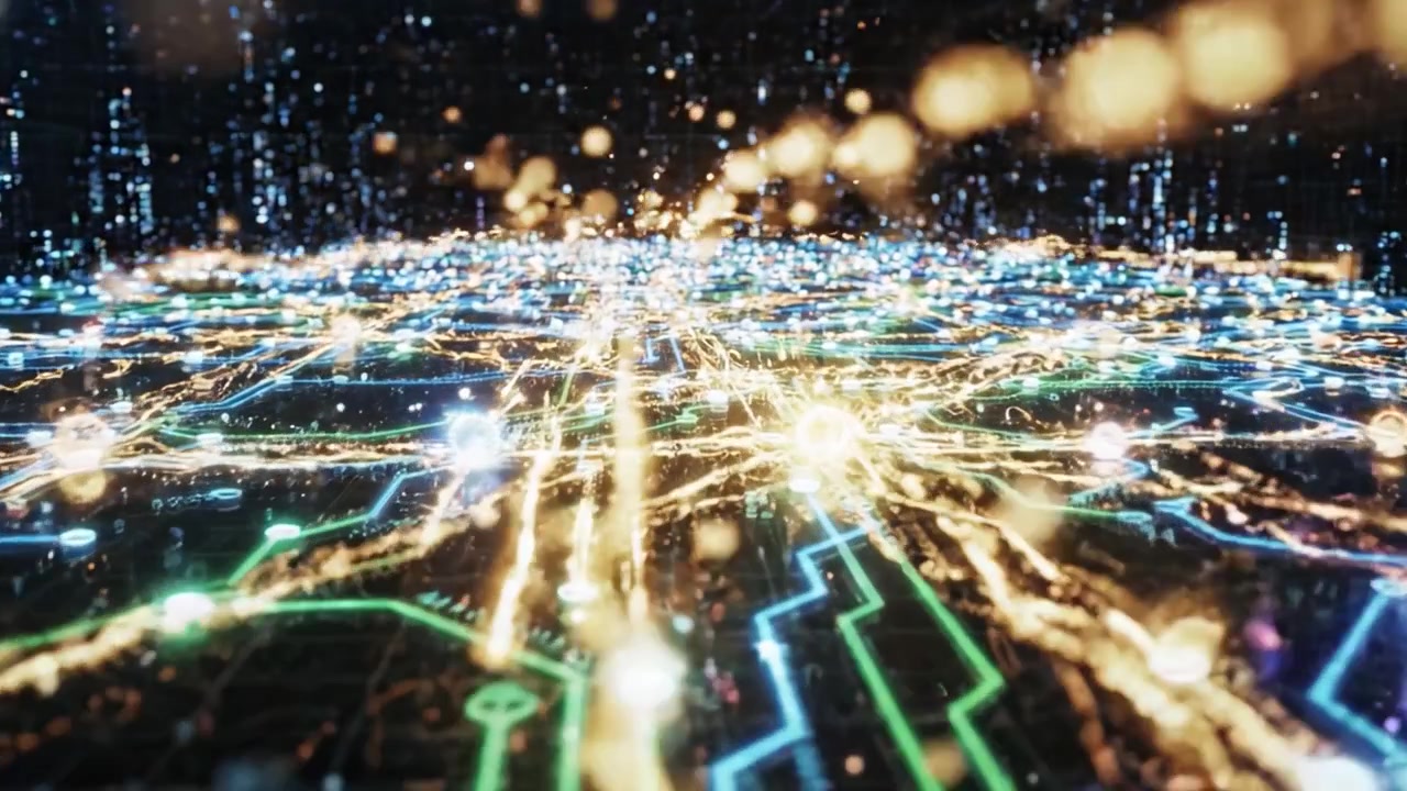 Enastående visuell representation av avancerad kretsdesign och digitala anslutningar i en högteknologisk miljö, som belyser djupet och komplexiteten hos moderna datanätverk.