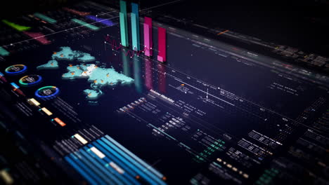 Business-Börse,-Handel,-Infografik-Mit-Animierten-Grafiken,-Diagrammen-Und-Datenzahlen-Insight-Analyse,-Die-Auf-Dem-Monitorbildschirm-Für-Business-Meeting-Mock-up-Themen-Angezeigt-Werden