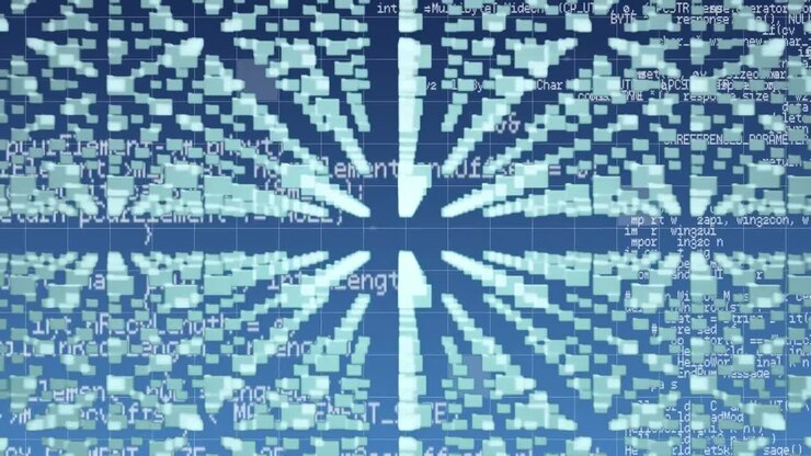 Animation of padlock and data processing on blue background