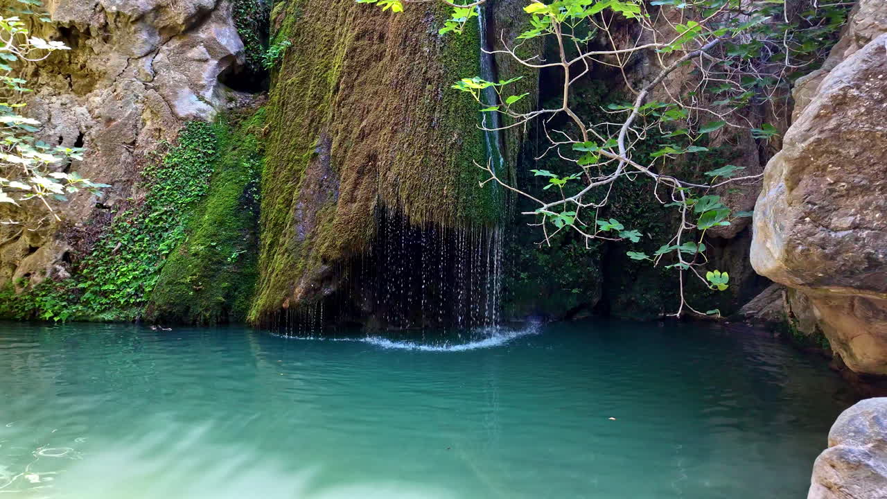 Richtis Waterfall in Crete island, motion forward view