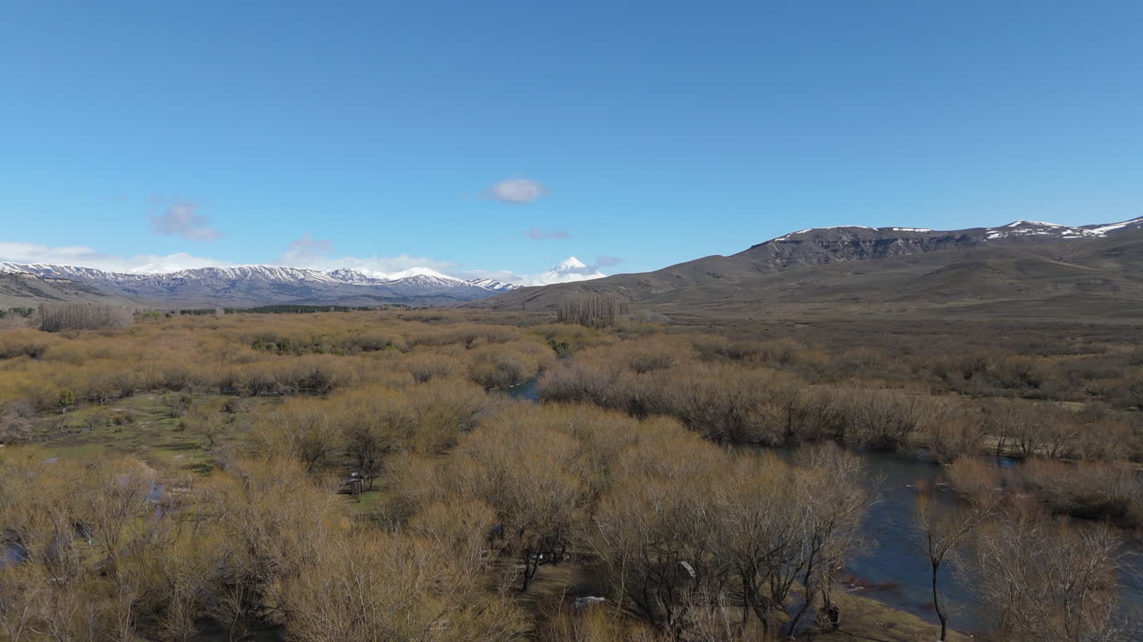 Aerial View of a Serene River Valley in Patagonia